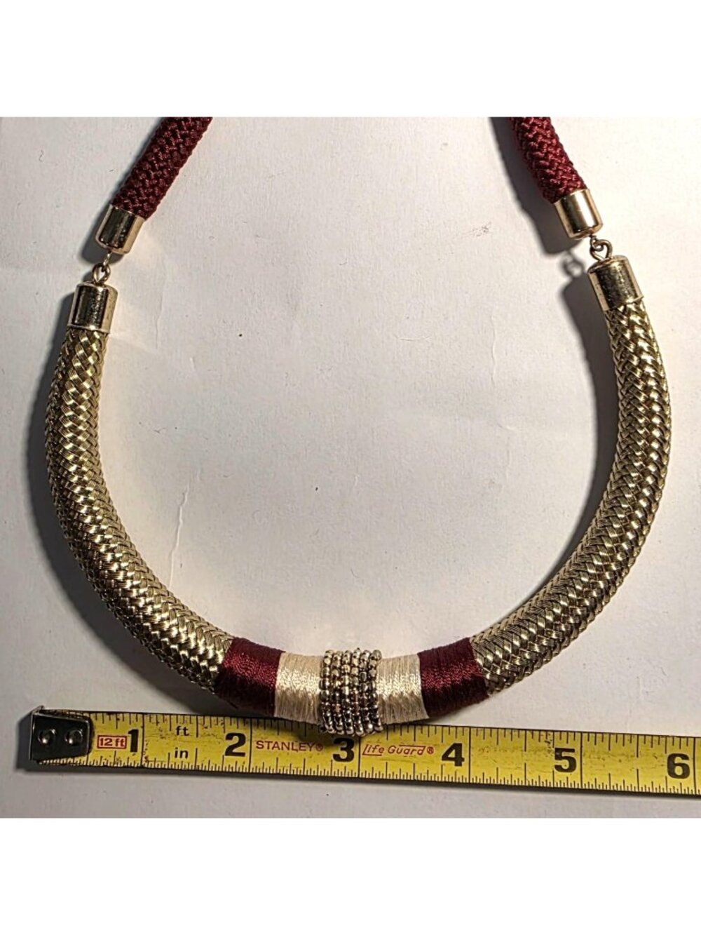 Statement Necklace Red Gold-Tone Woven Chain career office womens jewelry - Picture 5 of 5
